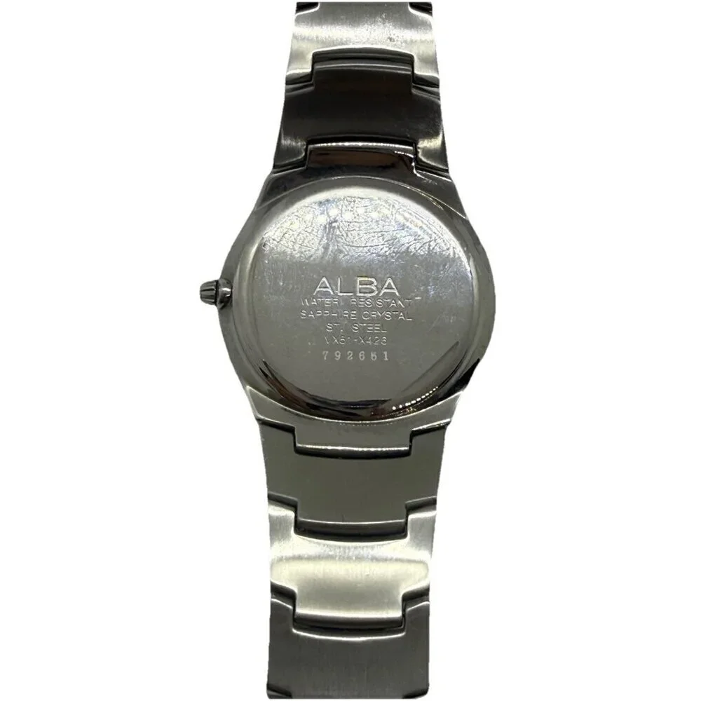 Alba Sapphire VX51-X426 Silver Tone Round Mens Watch Stainless Steel Band Roman